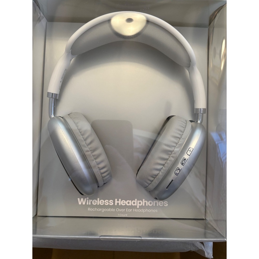 Chug Wireless Over Ear Rechargeable Headphones Silver White 20 Hour Playtime
